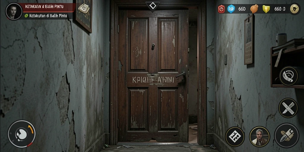 Screenshot gameplay menegangkan dari 66D yang penuh dengan kegelapan.