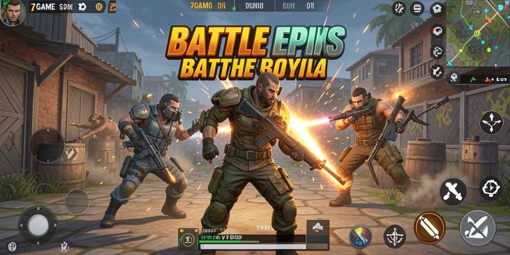 Tampilan gameplay seru di 7GAME, menunjukkan pertarungan intens Battle Royale.