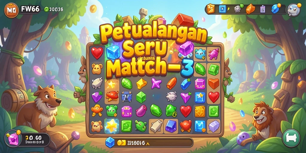 Screenshot gameplay FW66 menampilkan momen seru mencocokkan item Match-3.
