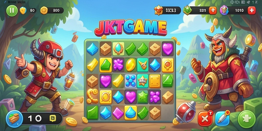 Tampilan gameplay seru JKTGAME dengan tantangan Match-3 yang menarik.