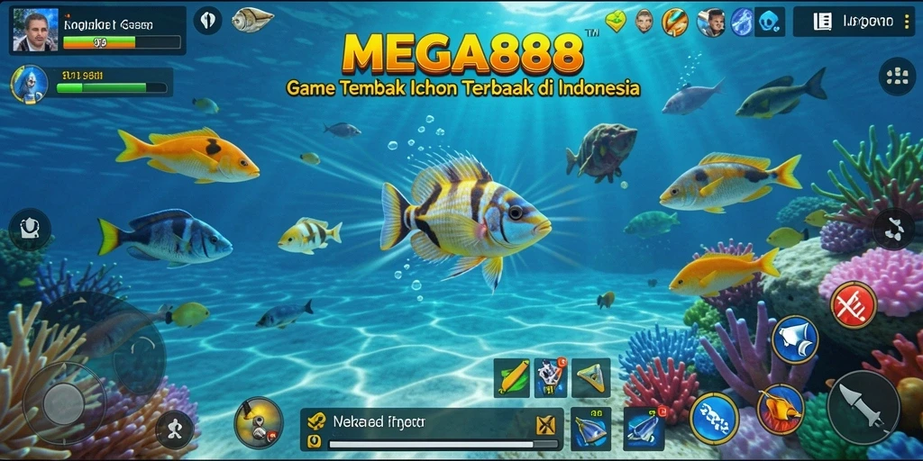 Screenshot gameplay <strong>MEGA888</strong> yang menampilkan aksi menembak ikan.