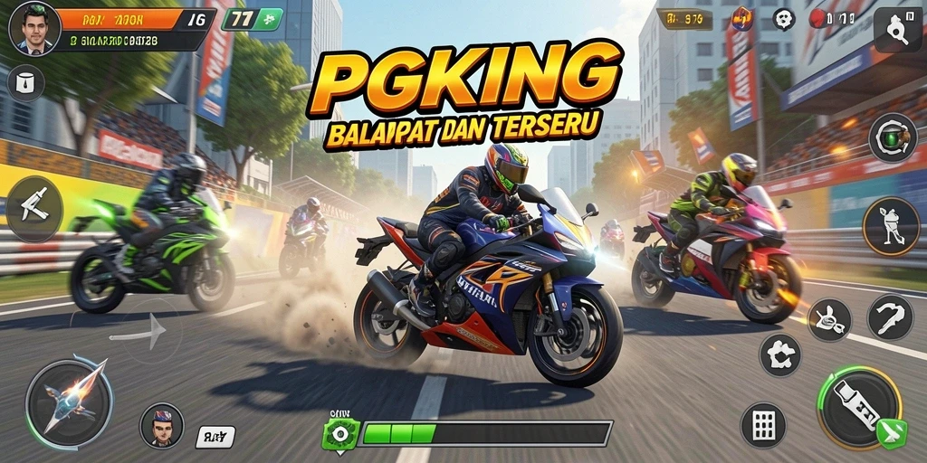 Screenshot dari PGKING menampilkan balapan motor yang mendebarkan.