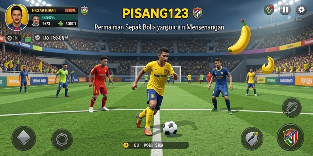 Tangkapan layar PISANG123 menunjukkan aksi seru di lapangan sepak bola.