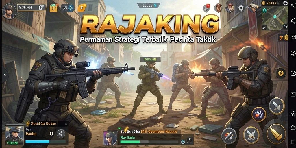 Tangkapan layar gameplay RAJAKING yang menampilkan pertempuran strategi yang intens.
