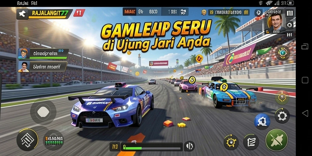 Gameplay menegangkan di RAJALANGIT77 dengan mobil balap cepat.